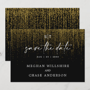 Invitación Modern Save the Date Edgy Gold Purpurina
