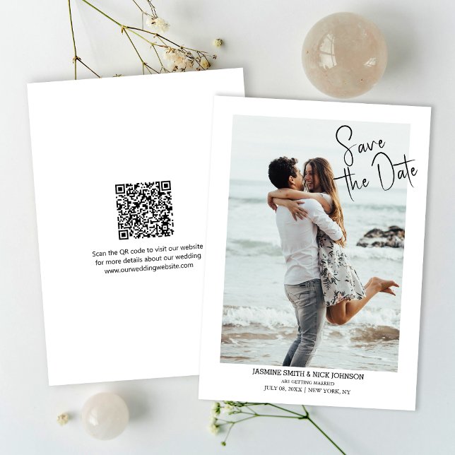 Invitación Modern Save The Date QR Code Photo Boda (Simplify your RSVP with our QR code save-the-date, adding an unforgettable touch to your special day)