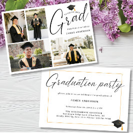 Invitación Modern Script 4 Photo Collage Graduation Party