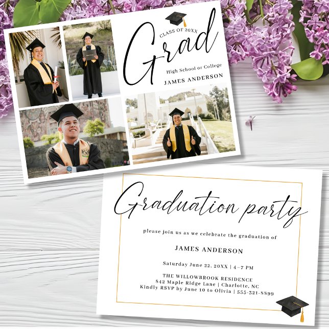 Invitación Modern Script 4 Photo Collage Graduation Party (Subido por el creador)