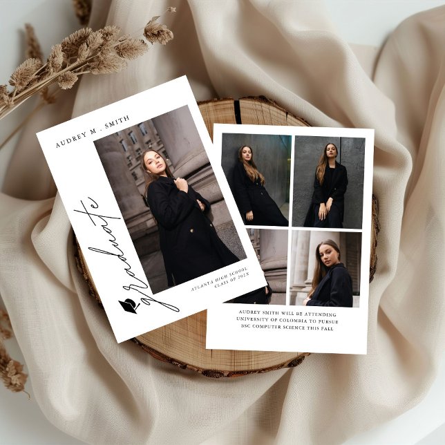 Invitación Modern Script 5 Photos Graduation Announcement (Subido por el creador)
