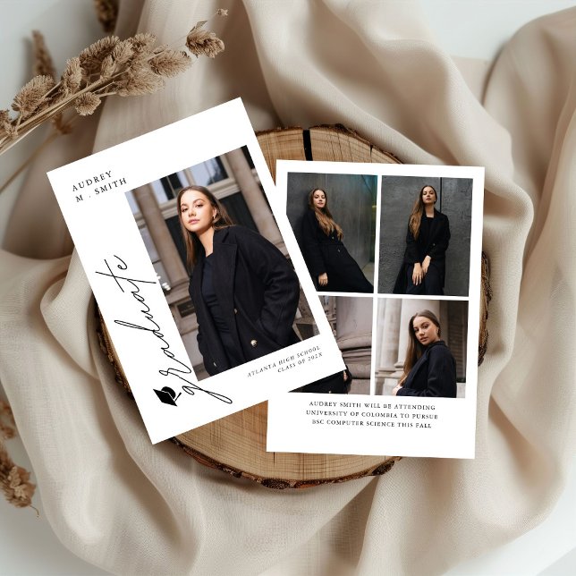 Invitación Modern Script 5 Photos Graduation Announcement (Subido por el creador)