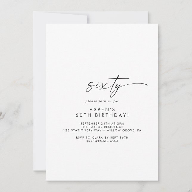 Invitación Modern Script 60th Birthday Party Invitation (Anverso)