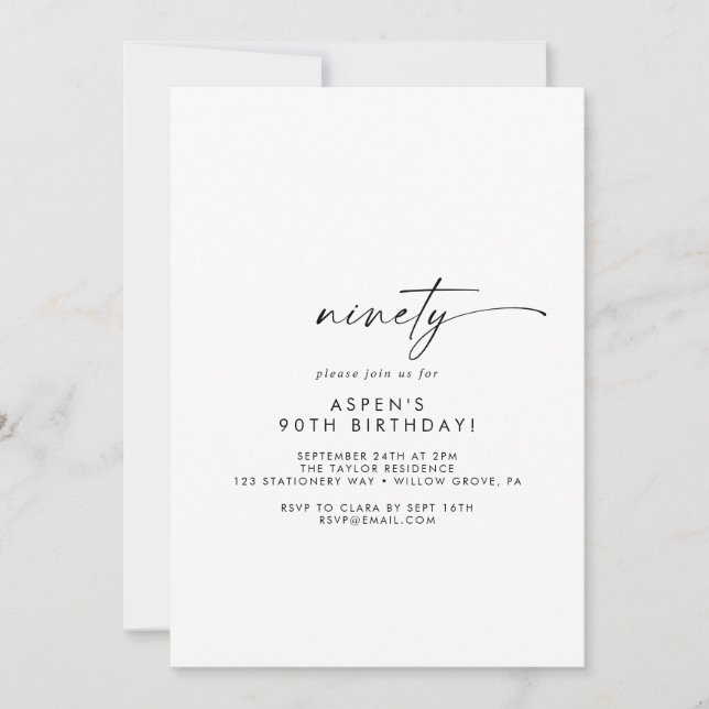 Invitación Modern Script 90th Birthday Party Invitation (Anverso)