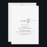 Invitación Modern Script 90th Birthday Party Invitation<br><div class="desc">This modern script 90th birthday party invitation is perfect for a minimalist birthday party. The simple black and white design features unique industrial lettering typography with modern boho style. Customizable in any color. Keep the design minimal and elegant, as is, or personalize it by adding your own graphics and artwork....</div>