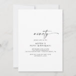 Invitación Modern Script 90th Birthday Party Invitation<br><div class="desc">This modern script 90th birthday party invitation is perfect for a minimalist birthday party. The simple black and white design features unique industrial lettering typography with modern boho style. Customizable in any color. Keep the design minimal and elegant, as is, or personalize it by adding your own graphics and artwork....</div>
