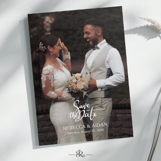 Invitación Modern Script All in One Photo Wedding Invitation