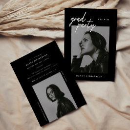 Invitación Modern Script Black 2-Photo Graduation Party