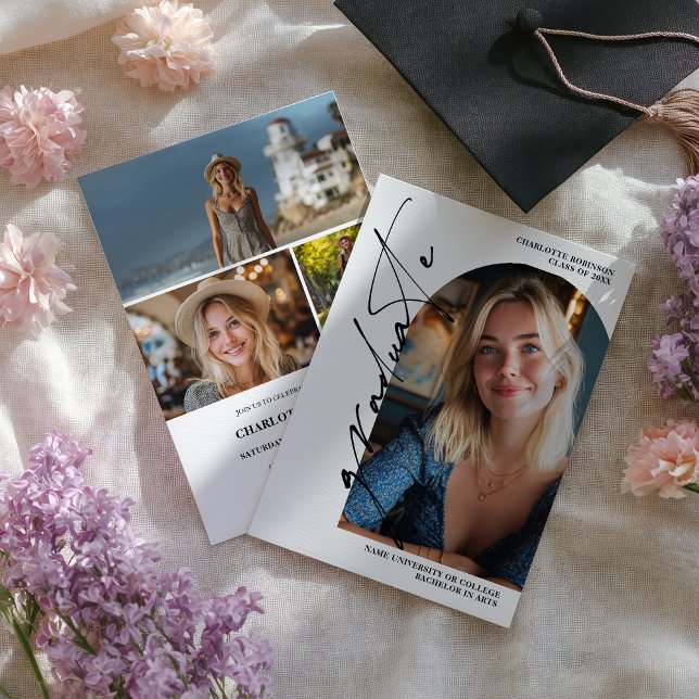 Invitación  Modern Script black graduate photo graduation (Modern Script black graduate photo graduation Invitation)