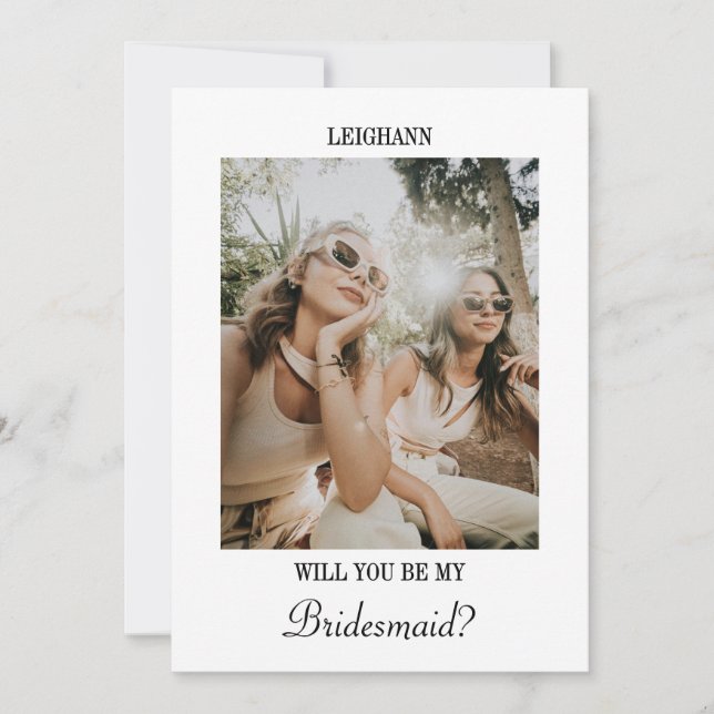 Invitación Modern Script Bridesmaid Proposal Photo Card (Anverso)