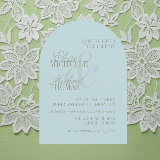 Invitación Modern Script Citrus Blue Formal Arch Wedding  (Modern Script Citrus Blue Formal Arch Wedding Invitation)