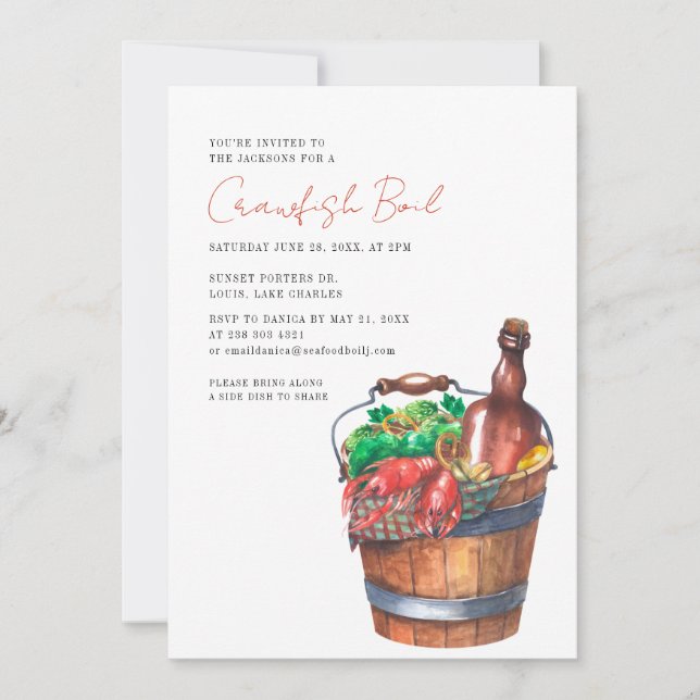Invitación Modern Script Crawfish Seafood Boil Party (Anverso)