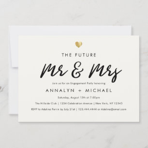 Invitación Modern Script Gold Future Sr. y Mrs Engagement
