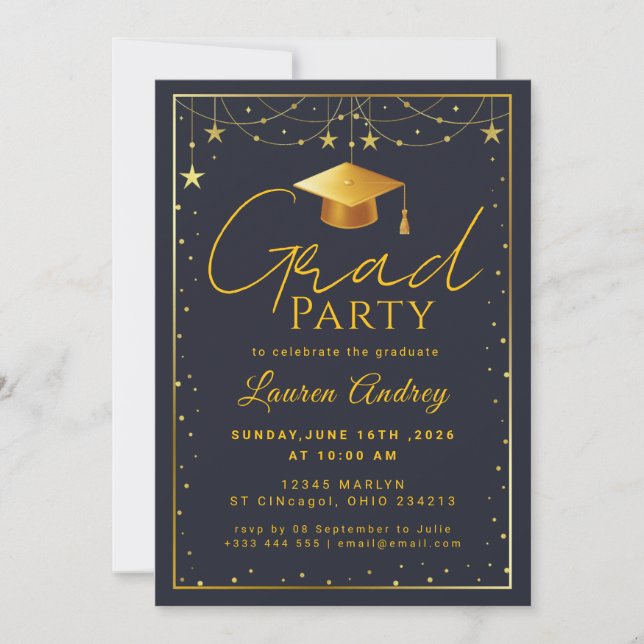 Invitación Modern Script Grad Celebration (Anverso)