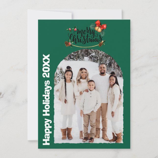 Invitación Modern Script Happy Holidays Arch 2 Photo Holiday  (Anverso)