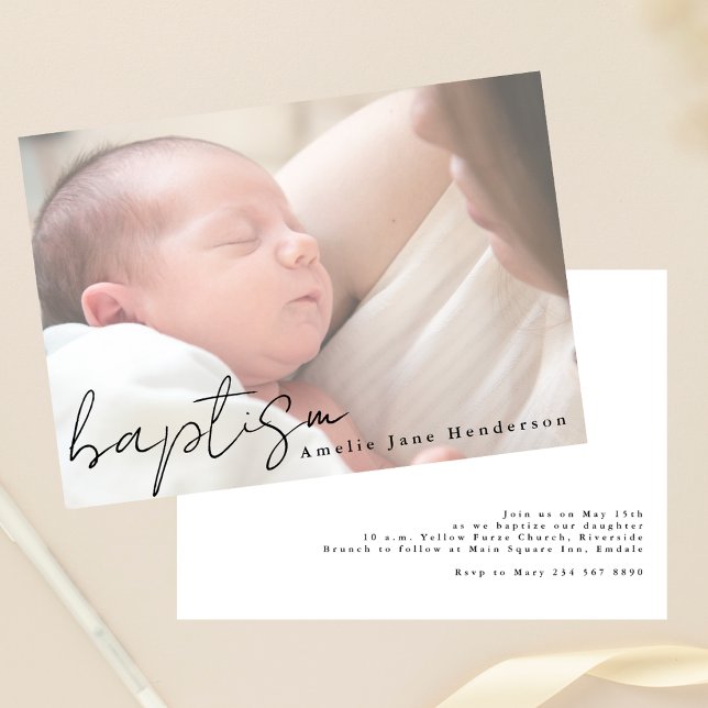 Invitación Modern Script Hazy Photo Elegant Baptism (Subido por el creador)