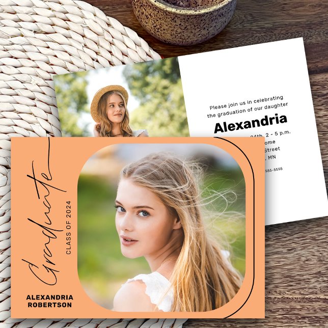 Invitación Modern Script Photo Class of 2025 Graduation Party (Subido por el creador)