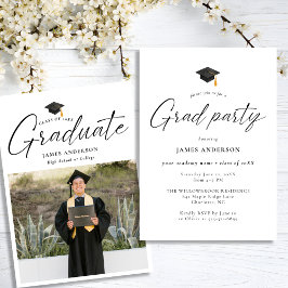 Invitación Modern Script Photo Graduation Party
