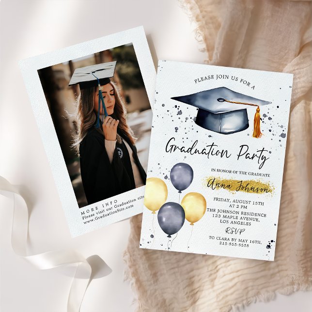 Invitación Modern Script Photo Graduation Party Invitation  (Subido por el creador)