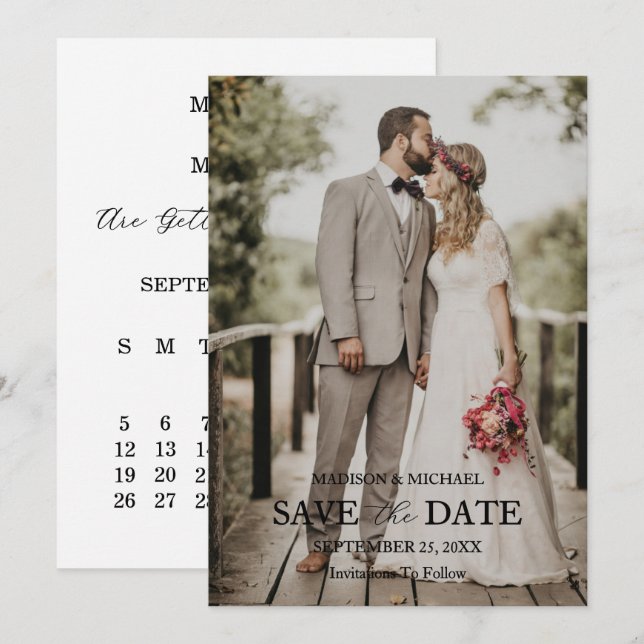 Invitación Modern Script Photo Wedding Save The Date (Anverso / Reverso)