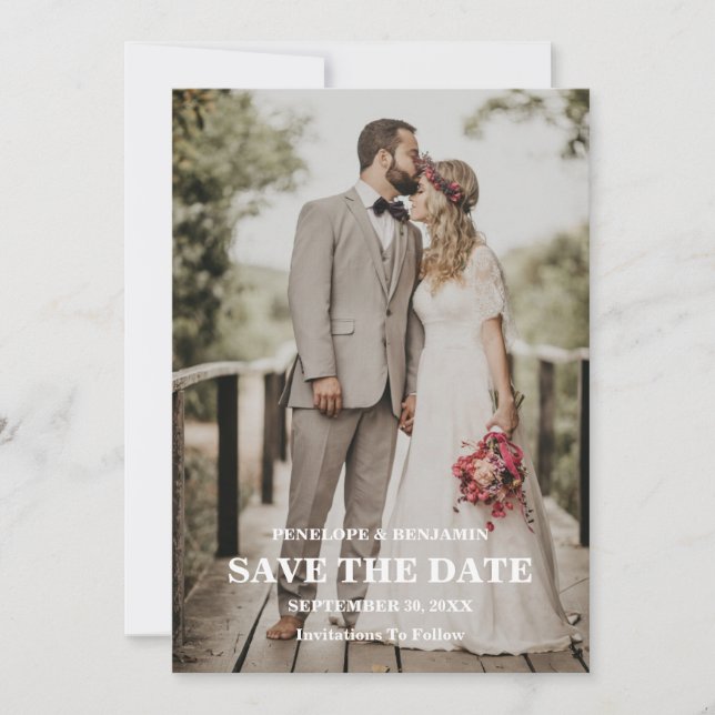Invitación Modern Script Photo Wedding Save The Date (Anverso)