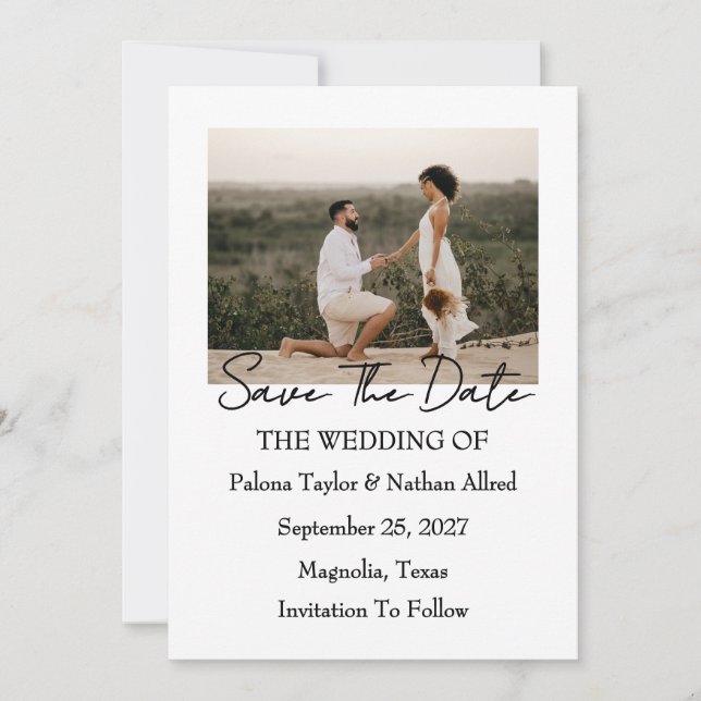 Invitación Modern Script Photo Wedding Save The Date (Anverso)