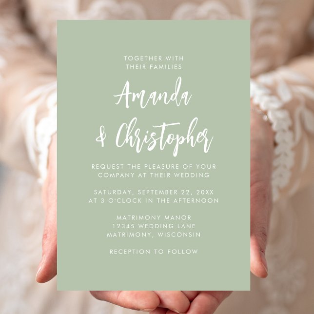 Invitación Modern Script Sage Green Wedding (Subido por el creador)