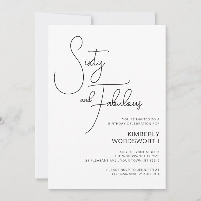 Invitación Modern Script Sixty and Fabulous 60th Birthday (Anverso)
