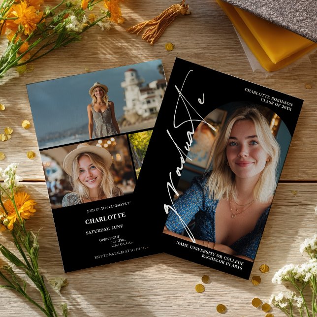 Invitación  Modern Script white graduate photo graduation (Modern Script white graduate photo graduation Invitation)