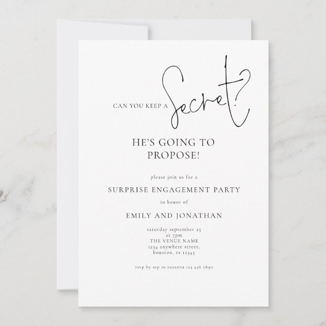 Invitación Modern Secret Surprise Engagement Party (Anverso)