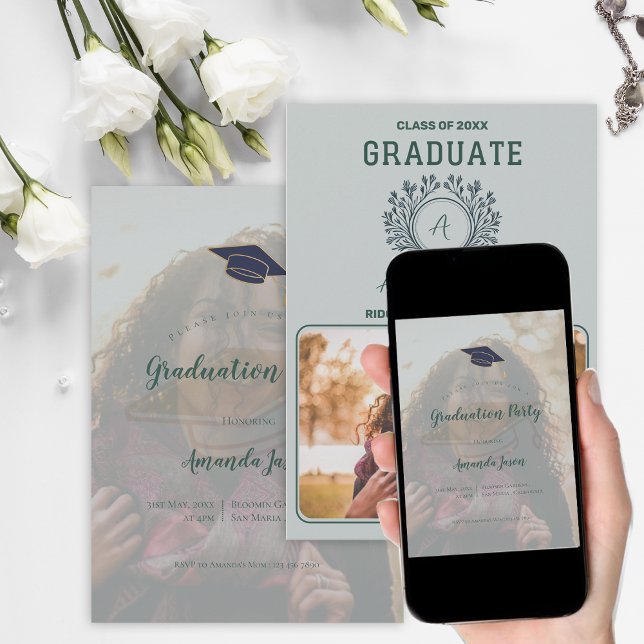 Invitación Modern Senior Graduation Photo Party (Modern Senior Graduation Photo Party | Print or Instant Download | 2-Page Front & Back Design)