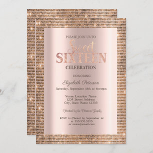 Invitación Modern Sequins Frame Rosa Gold Sweet 16