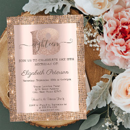 Invitación Modern Sequins Frame Rosa Oro 18 cumpleaños