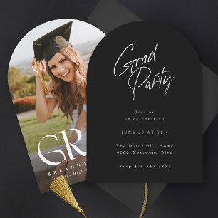Invitación Modern Serif Elegant Arch Photo Graduation Dual
