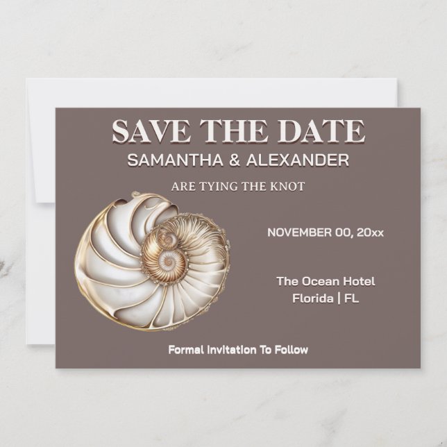 Invitación Modern Shell Save the Date Wedding Card (Anverso)