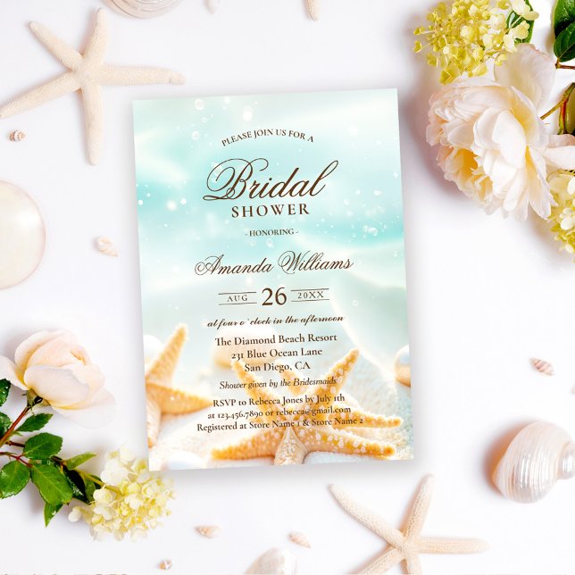 Invitación Modern Shells Starfish Beach Bridal Shower (Subido por el creador)