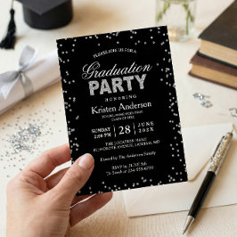 Invitación Modern Silver Glitter Sparkles Graduation Party