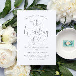 Invitación Modern Silver Heart Calligraphy Script Boda<br><div class="desc">Las invitaciones de boda modernas en blanco y gris plateado (se pueden modificar los colores) presentan un diseño tipográfico elegante con escritura caligráfica de moda y acento cardíaco. El sencillo y elegante texto personalizado que puede ser personalizado para invitar a los invitados a unirse a su celebración boda, incluyendo los...</div>