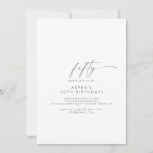 Invitación Modern Silver Script 50 cumpleaños