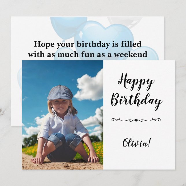 Invitación Modern Simple Custom Photo Birthday Greeting Card (Anverso / Reverso)