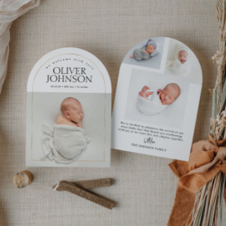 Invitación Modern Simple Golden Arch Baby Photo Birth