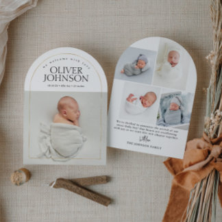 Invitación Modern Simple Golden Arch Baby Photo Birth