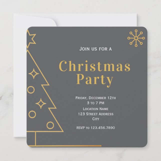 Invitación Modern Simple Grey and Gold Christmas Party Square (Anverso)