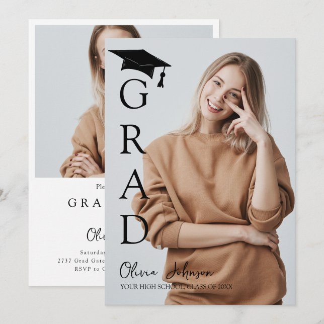 Invitación Modern Simple Two Photo Graduation Party  (Anverso / Reverso)