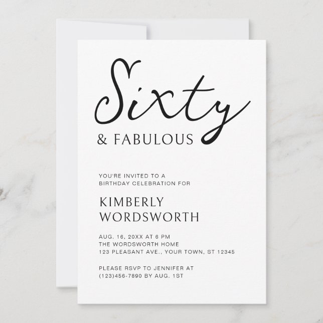 Invitación Modern Sixty and Fabulous Script 60th Birthday (Anverso)
