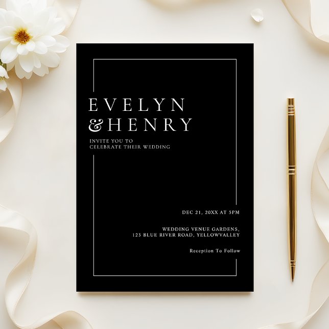 Invitación Modern Sleek Black White Border Wedding (Subido por el creador)