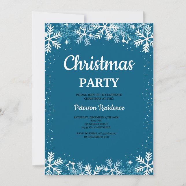 Invitación Modern snowflake pine navy winter Christmas party  (Anverso)