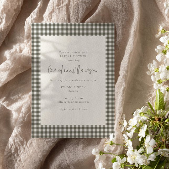 Invitación Modern Soft Gray Gingham Plaid Bridal Shower (Subido por el creador)