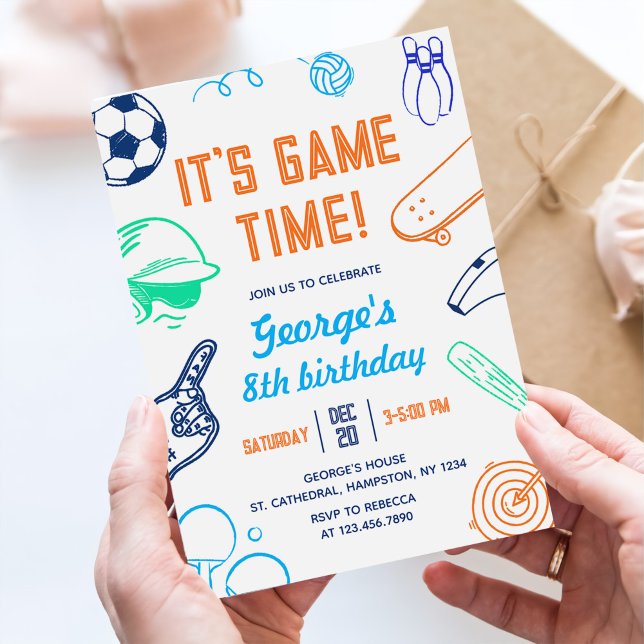 Invitación Modern Sports It's Game Time! Kids Birthday (Subido por el creador)