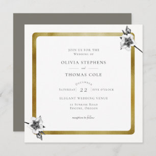 Invitación Modern Square Gold Rosas Navidades Boda